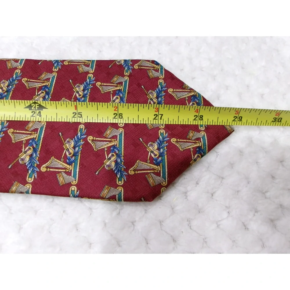The Metropolitan Museum of Art Mens 4x58 Necktie Burgundy Silk Harp Violin Music